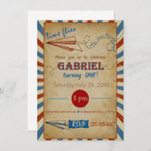 ヴィンテージ紙機誕生日招待状 招待状 (正面/裏面)