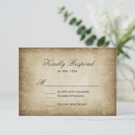 ヴィンテージ紙素朴の国式結婚の出欠の返事カード 出欠カード (スタンド正面)