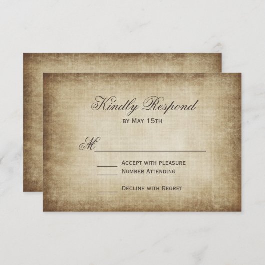 ヴィンテージ紙素朴の国式結婚の出欠の返事カード 出欠カード (正面/裏面)
