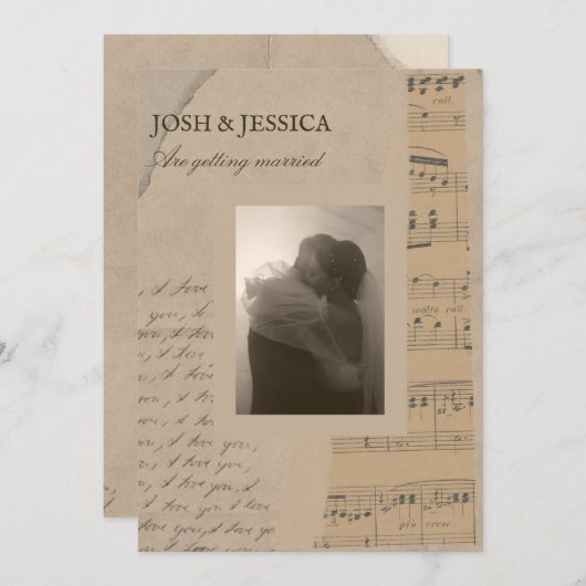 ヴィンテージ紙美的結婚写真 招待状 (正面/裏面)