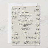 ヴィンテージ紙音符ベビーシャワー 招待状 (正面)