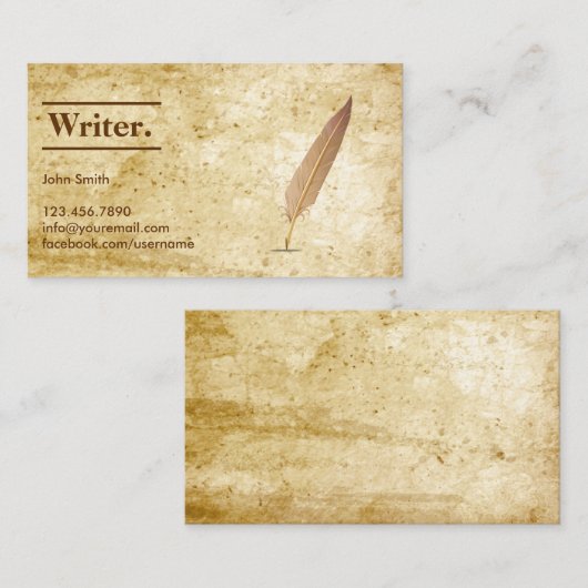 ヴィンテージ紙&クイルライター名刺 名刺 (正面/裏面)