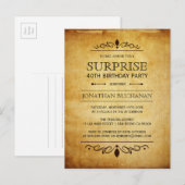 ヴィンテージ紙 | サプライズバースデーパーティータイポグラフィ インビテーションポストカード (正面/裏面)