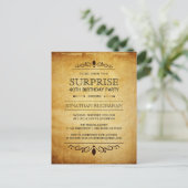 ヴィンテージ紙 | サプライズバースデーパーティータイポグラフィ インビテーションポストカード (スタンド正面)