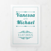 ヴィンテージ素子及びティール（緑がかった色）タイポグラフィ結婚ズ 三つ折り招待状 (カバー)