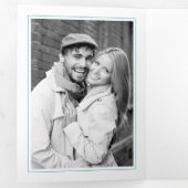 ヴィンテージ素子及びティール（緑がかった色）タイポグラフィ結婚ズ 三つ折り招待状 (内部最初)