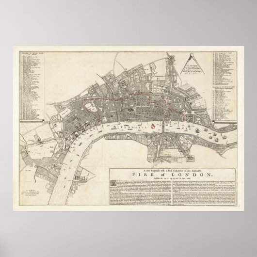 ヴィンテージ素晴らしの火災の地図(1666) ポスター (正面)