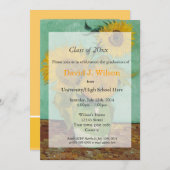 ヴィンテージ素晴らしアートひまわり卒業 招待状 (正面/裏面)