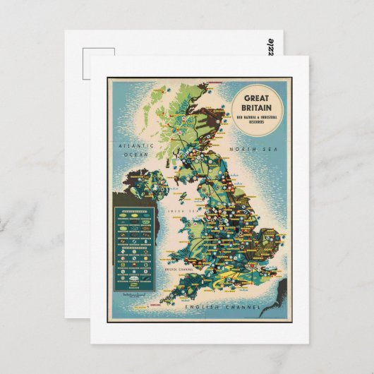 ヴィンテージ素晴らしイギリスリソースマップ ポストカード (正面/裏面)
