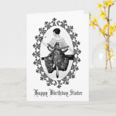 ヴィンテージ素晴らしウーマンブラックレース誕生日シスター カード (黄色い花)