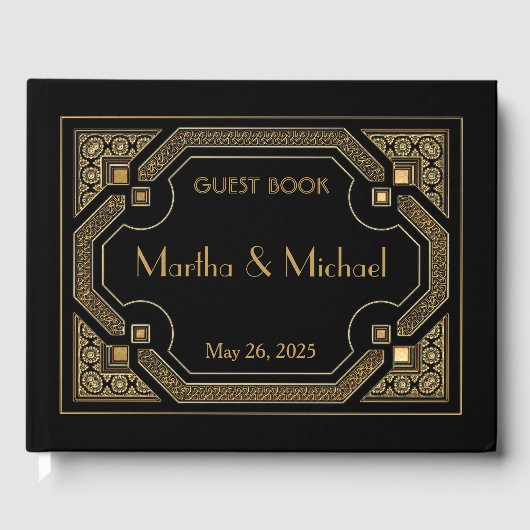 ヴィンテージ素晴らしギャツビーアールデコ金ゴールドゲストブック ゲストブック (正面)