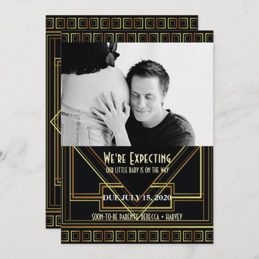 ヴィンテージ素晴らしギャツビー写真妊娠発表 案内状 (正面/裏面)