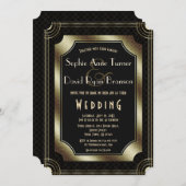 ヴィンテージ素晴らしギャツビー金ゴールドアールデコ20結婚s 招待状 (正面/裏面)