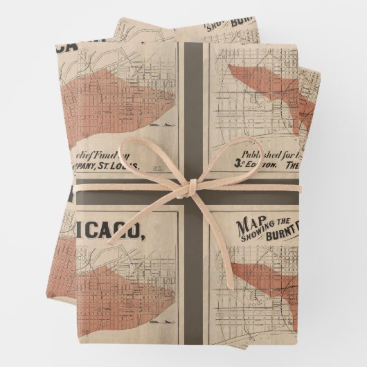 ヴィンテージ素晴らしシカゴ火災地図, 1871 ラッピングペーパーシート (インサイチュ)