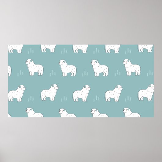 ヴィンテージ素晴らしピレネー犬イラストレーションシームレスr ポスター (正面)