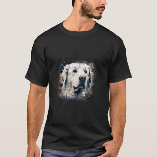 ヴィンテージ素晴らしピレネー犬愛国米国国旗 Tシャツ
