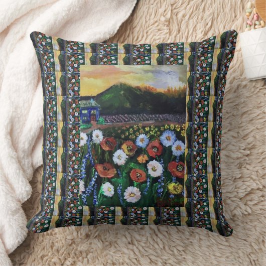 ヴィンテージ素晴らしフォークアート花模様 クッション (ブランケット)