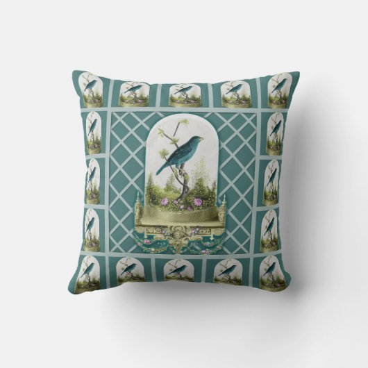 ヴィンテージ素晴らしブルーバードアート枕 クッション (裏面)