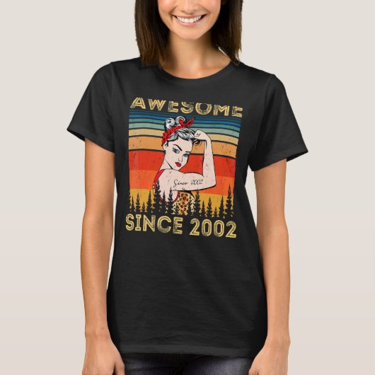 ヴィンテージ素晴らし以来2002誕生日ヒョウ女性 Tシャツ (正面)