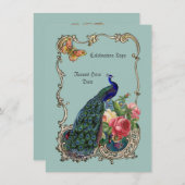 ヴィンテージ素晴らし孔雀と花招待状 招待状 (正面/裏面)