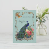 ヴィンテージ素晴らし孔雀と花招待状 招待状 (スタンド正面)