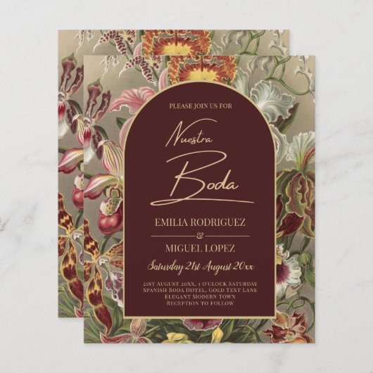 ヴィンテージ素晴らし植物学ブルゴーニュフローラウェディング (正面/裏面)