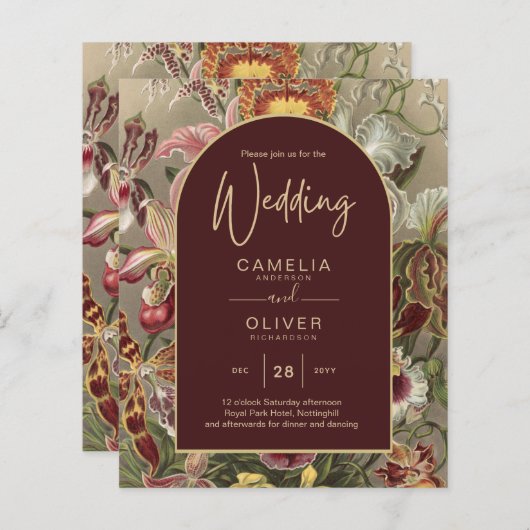 ヴィンテージ素晴らし植物学ブルゴーニュフローラウェディング (正面/裏面)