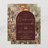 ヴィンテージ素晴らし植物学ブルゴーニュフローラウェディング (正面/裏面)