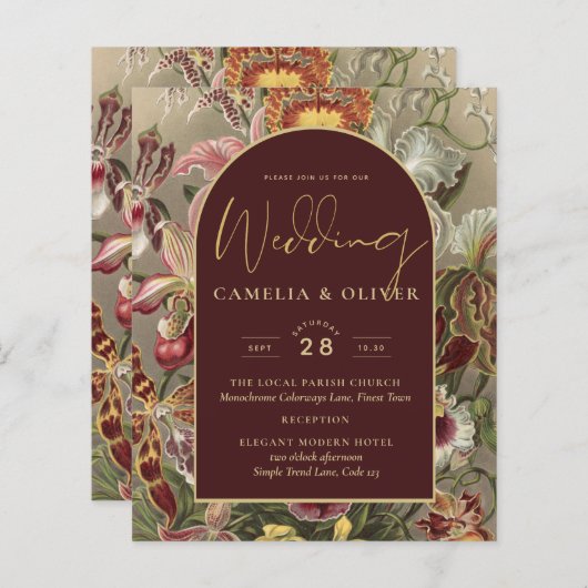 ヴィンテージ素晴らし植物学ブルゴーニュフローラウェディング (正面/裏面)