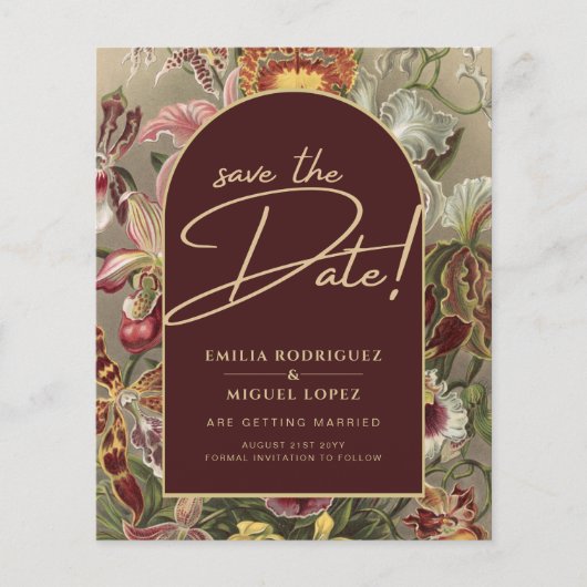 ヴィンテージ素晴らし植物学ブルゴーニュフローラウェディング チラシ (正面)