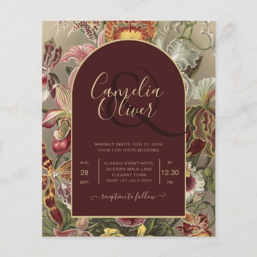 ヴィンテージ素晴らし植物学ブルゴーニュフローラウェディング チラシ (正面)