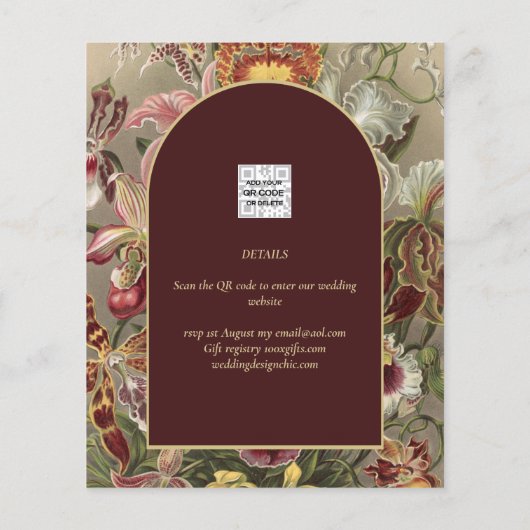 ヴィンテージ素晴らし植物学ブルゴーニュフローラウェディング チラシ (裏面)