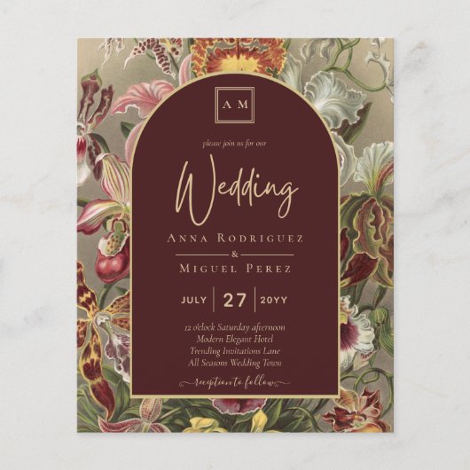 ヴィンテージ素晴らし植物学ブルゴーニュフローラウェディング チラシ (正面)