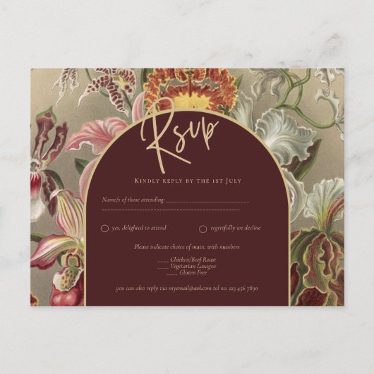 ヴィンテージ素晴らし植物学ブルゴーニュフローラウェディング ポストカード (正面)