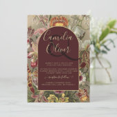 ヴィンテージ素晴らし植物学ブルゴーニュフローラウェディング 招待状 (スタンド正面)