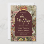 ヴィンテージ素晴らし植物学ブルゴーニュフローラウェディング 招待状 (正面)