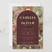 ヴィンテージ素晴らし植物学ブルゴーニュフローラウェディング 招待状 (正面)
