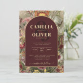 ヴィンテージ素晴らし植物学ブルゴーニュフローラウェディング 招待状 (スタンド正面)