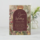 ヴィンテージ素晴らし植物学ブルゴーニュフローラウェディング 招待状 (スタンド正面)