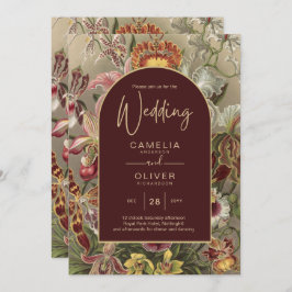 ヴィンテージ素晴らし植物学ブルゴーニュフローラウェディング 招待状