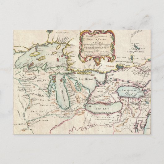 ヴィンテージ素晴らし湖のマップ ポストカード (正面)