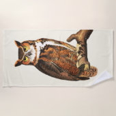 ヴィンテージ素晴らし角フクロウスケッチ ビーチタオル (正面)