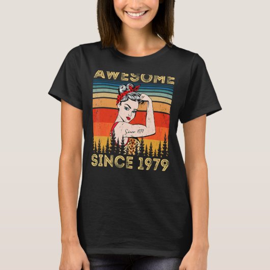 ヴィンテージ素晴らし1979年誕生日ヒョウ女性 Tシャツ (正面)