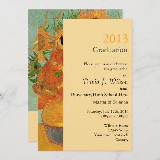 ヴィンテージ素晴らし・アート12人ひまわり卒業 招待状 (正面/裏面)