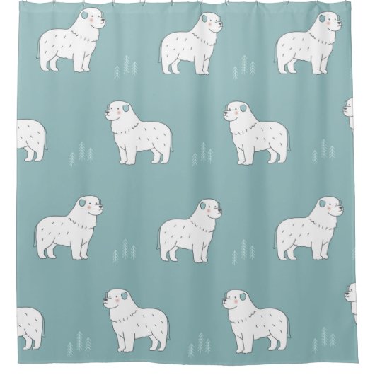 ヴィンテージ素晴らし・ピレネー・ドッグ・イラストレーション・シームレスr シャワーカーテン (正面)