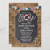 ヴィンテージ素朴いかり航海のボーイベビーシャワー 招待状 (正面/裏面)