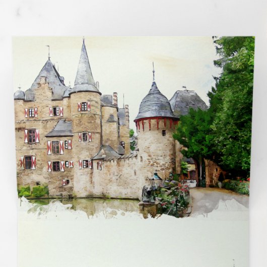 ヴィンテージ素朴おとぎ話の城の物語の結婚本 三つ折り招待状 (内部最初)