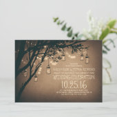 ヴィンテージ素朴とメイスンの結婚JARの弦の灯り 招待状 (スタンド正面)