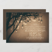 ヴィンテージ素朴とメイスンの結婚JARの弦の灯り 招待状 (正面/裏面)