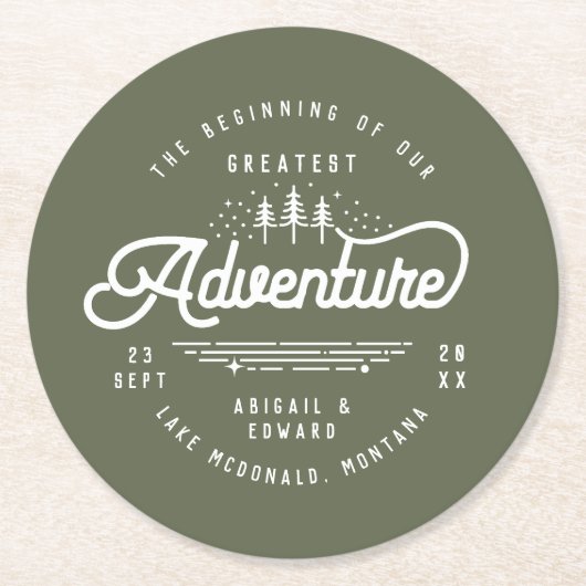 ヴィンテージ素朴なウッドランドセーブ・ザ・デート案内 ラウンドペーパーコースター (正面)